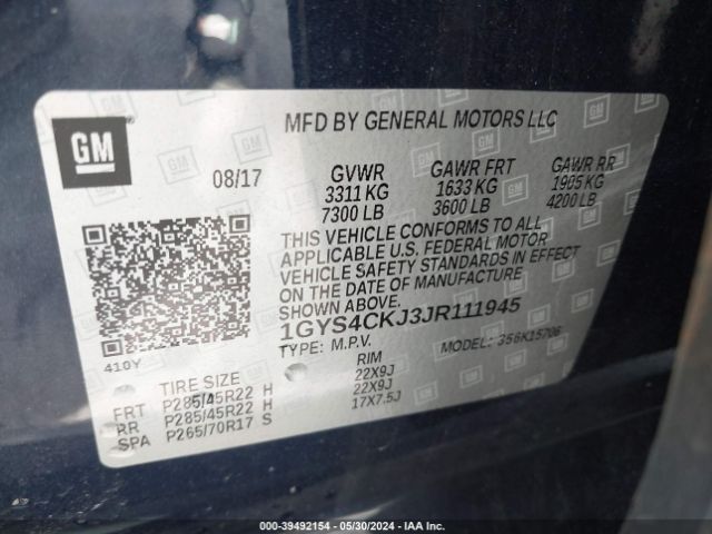 1GYS4CKJ3JR111945 Cadillac Escalade Premium Luxury