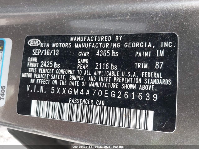 KIA Optima Lx 2014 5XXGM4A70EG261639 Image 9