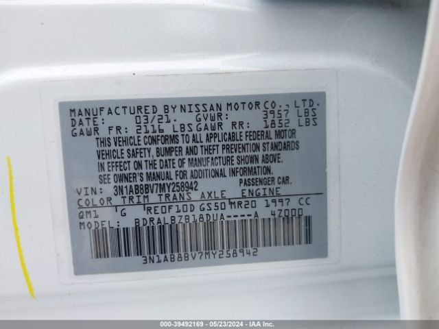 3N1AB8BV7MY258942 Nissan Sentra S Xtronic Cvt