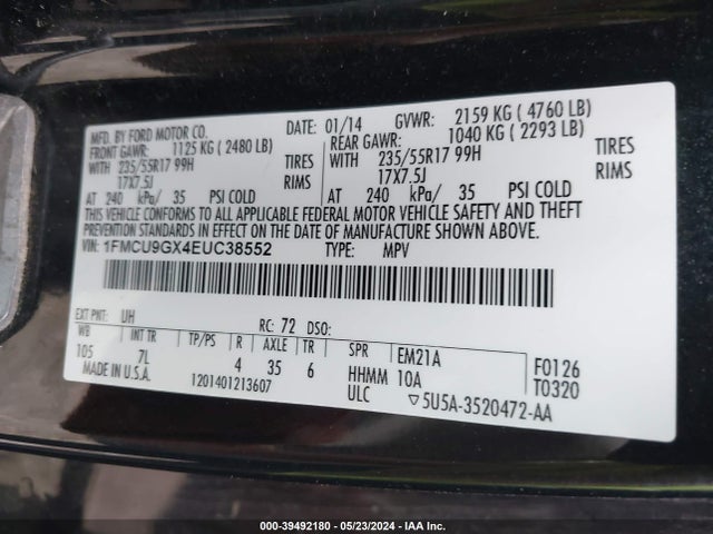 Ford ESCAPE SE 2014 1FMCU9GX4EUC38552 Image 9