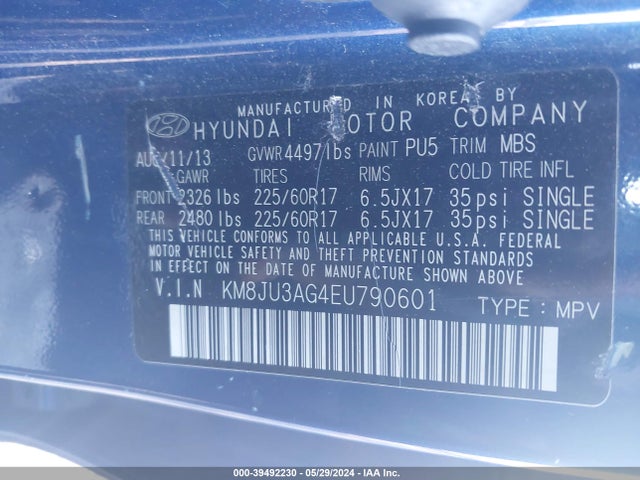Hyundai TUCSON SE 2014 KM8JU3AG4EU790601 Image 9