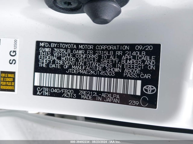 Toyota COROLLA LE 2021 JTDEPMAE2MJ145303 Image 9