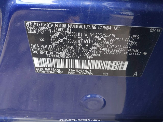 Toyota Rav4 Limited 2015 2T3DFREV8FW246114 Image 9