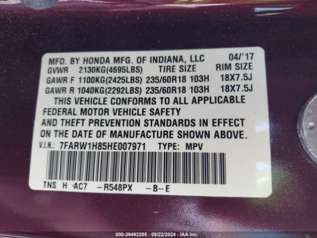 7FARW1H85HE007971 Honda Cr-v Ex-l/ex-l Navi