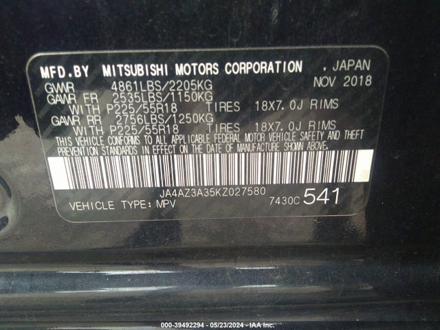 JA4AZ3A35KZ027580 Mitsubishi Outlander Sel
