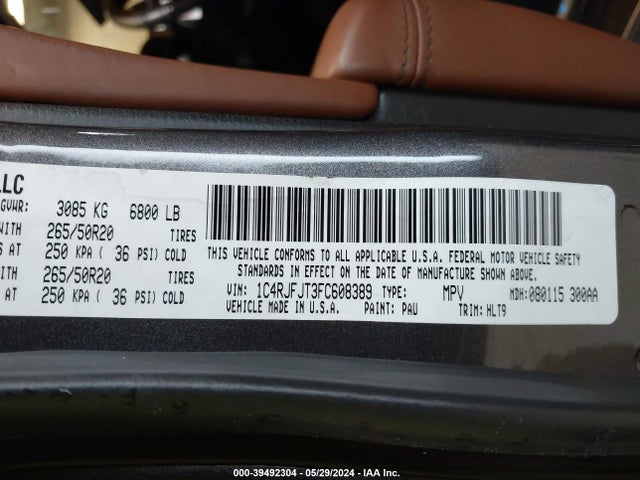 1C4RJFJT3FC608389 Jeep Grand Cherokee Summit
