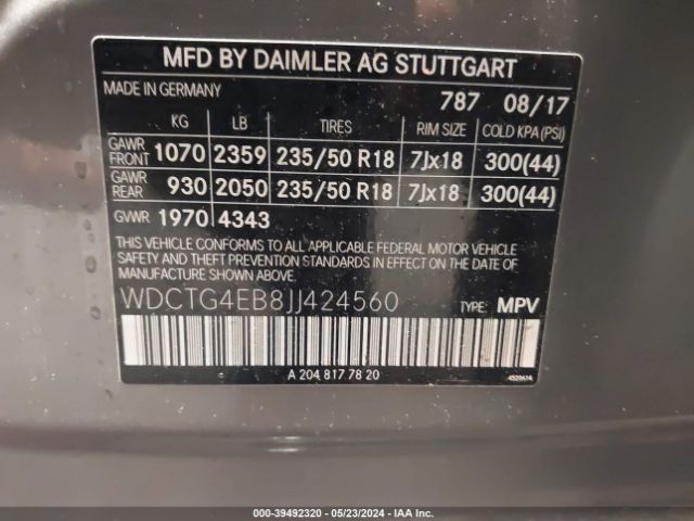 WDCTG4EB8JJ424560 Mercedes-Benz GLA 250