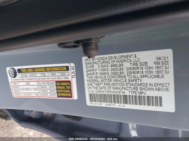 5J6RW1H5XMA009794 Honda Cr-v 2wd Ex