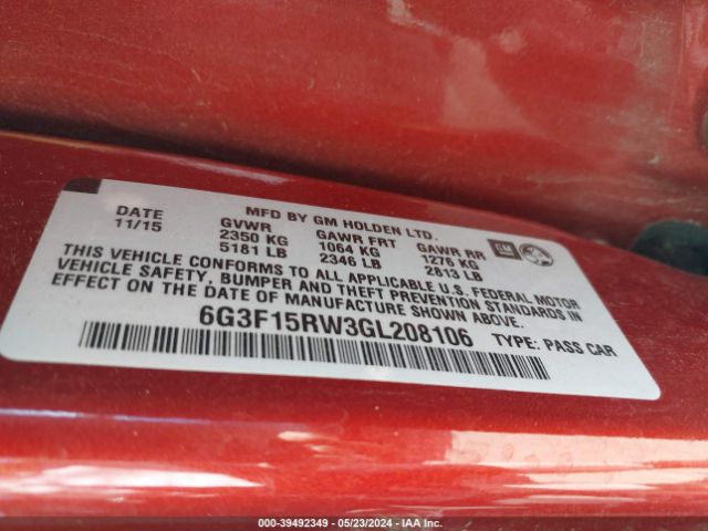 6G3F15RW3GL208106 Chevrolet SS