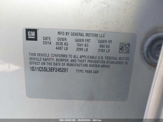 Chevrolet MALIBU 1LT 2014 1G11C5SL3EF245291 Image 9