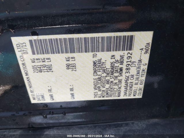 1N4AA6AP6GC389192 Nissan Maxima 3.5 Sl