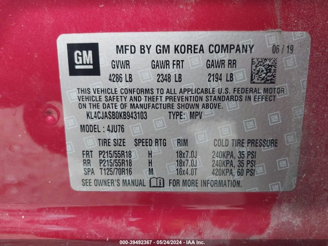 KL4CJASB0KB943103 Buick Encore Fwd Preferred
