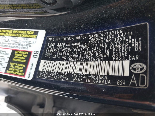 Toyota COROLLA LE 2014 2T1BURHE7EC146281 Image 9