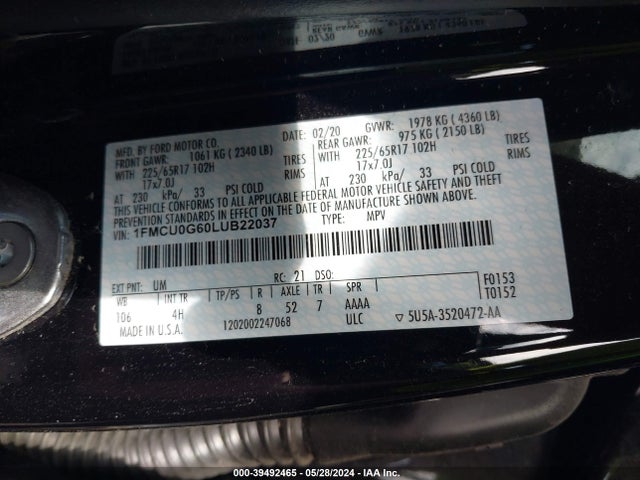 Ford ESCAPE SE 2020 1FMCU0G60LUB22037 Image 9