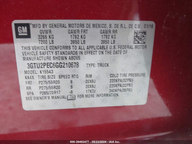 GMC Sierra K1500 Denali 2016 3GTU2PEC6GG210678 Image 9
