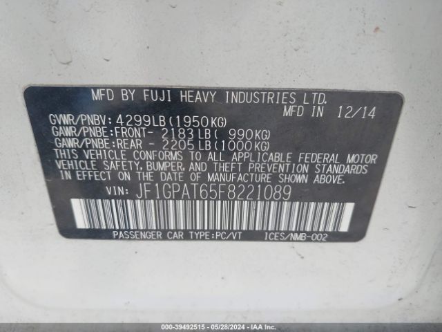 JF1GPAT65F8221089 Subaru Impreza 2.0i Sport Premium