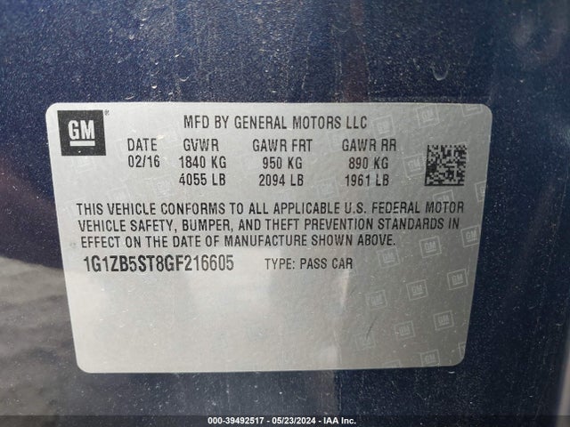 Chevrolet MALIBU LS 2016 1G1ZB5ST8GF216605 Image 9
