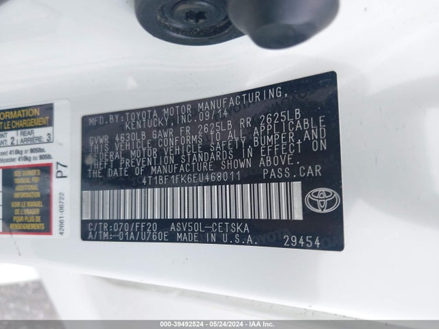 Toyota CAMRY SE 2014 4T1BF1FK6EU468011 Image 9