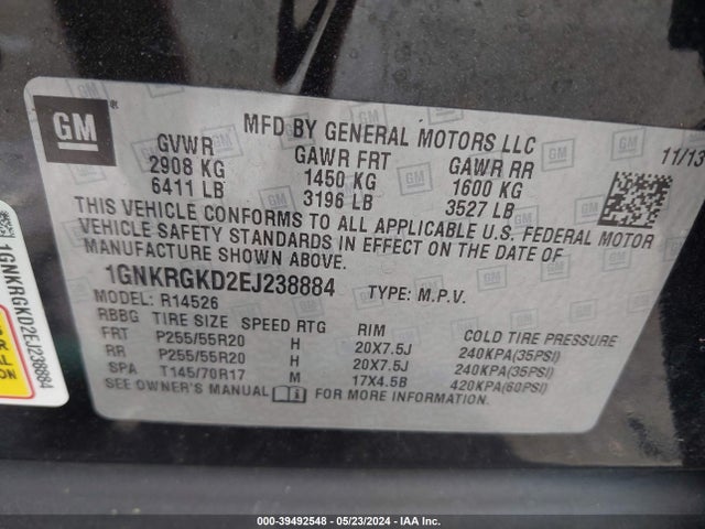 Chevrolet Traverse 1lt 2014 1GNKRGKD2EJ238884 Image 9