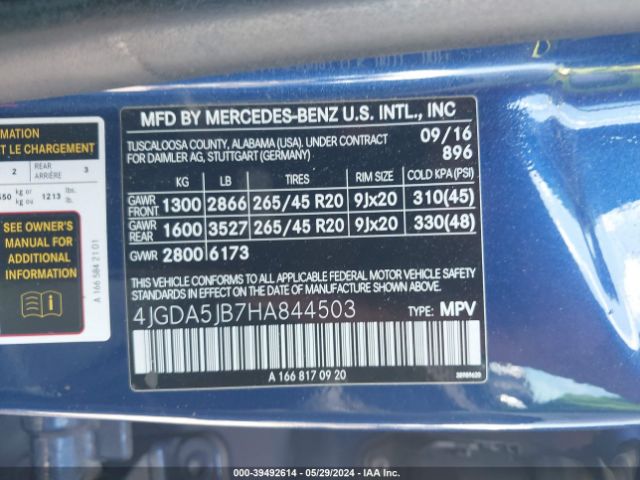 4JGDA5JB7HA844503 Mercedes-Benz GLE 350
