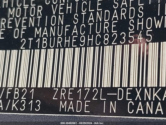 Toyota COROLLA LE 2017 2T1BURHE9HC823545 Image 9