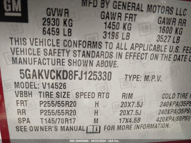Buick Enclave Premium 2015 5GAKVCKD8FJ125330 Image 9