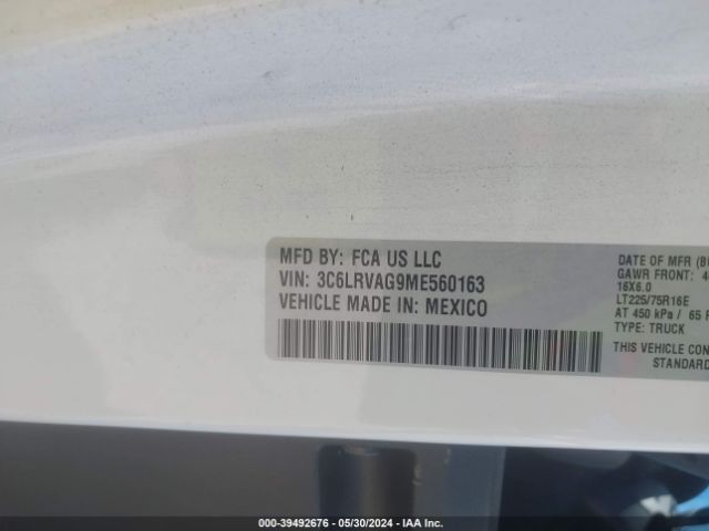 3C6LRVAG9ME560163 RAM Promaster 1500 Low Roof 136 Wb