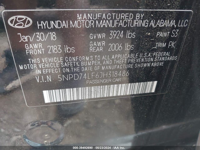 Hyundai ELANTRA SE 2018 5NPD74LF6JH318486 Image 9