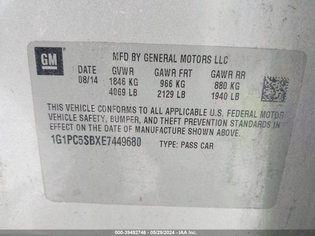 Chevrolet Cruze 1lt Auto 2014 1G1PC5SBXE7449680 Image 9