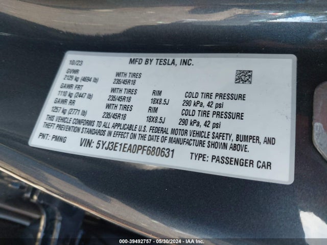 Tesla Model 3 Rear-wheel Drive 2023 5YJ3E1EA0PF680631 Image 9