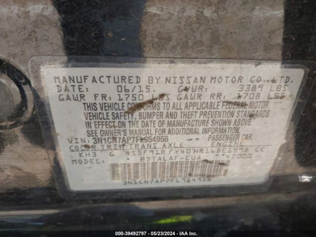3N1CN7AP7FL954956 Nissan Versa 1.6 S