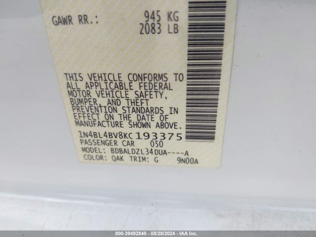 Nissan Altima 2.5 S 2019 1N4BL4BV8KC193375 Image 9