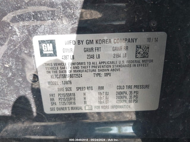 Chevrolet TRAX LTZ 2015 KL7CJTSB1FB072524 Image 9