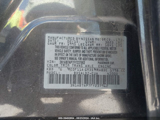 Nissan SENTRA SV 2015 3N1AB7AP7FY237962 Image 9