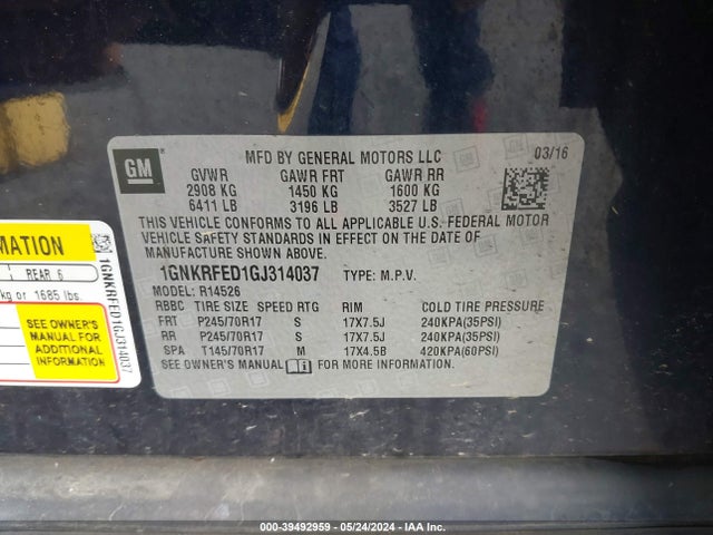 Chevrolet Traverse Ls 2016 1GNKRFED1GJ314037 Image 9
