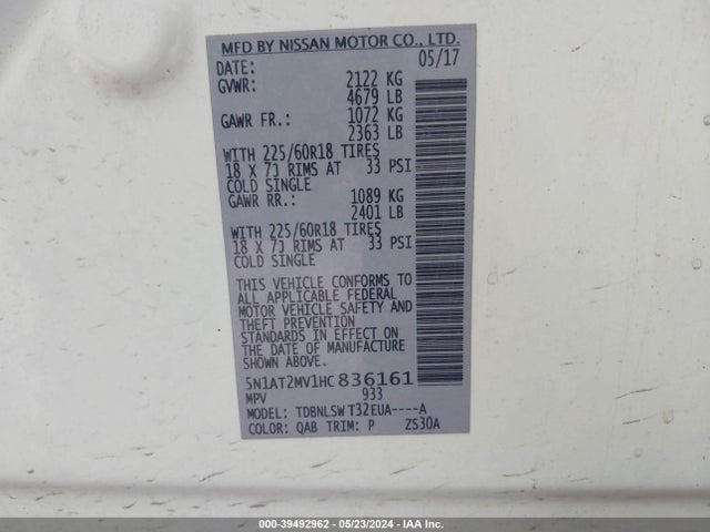 Nissan Rogue Sl 2017 5N1AT2MV1HC836161 Image 9