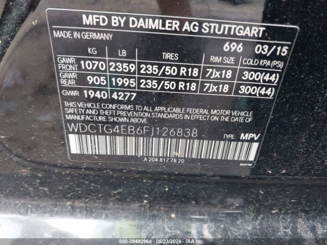 WDCTG4EB6FJ126838 Mercedes-Benz GLA 250