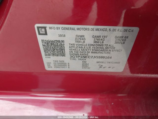 3GTP1NEC7JG599164 GMC Sierra 1500 Slt