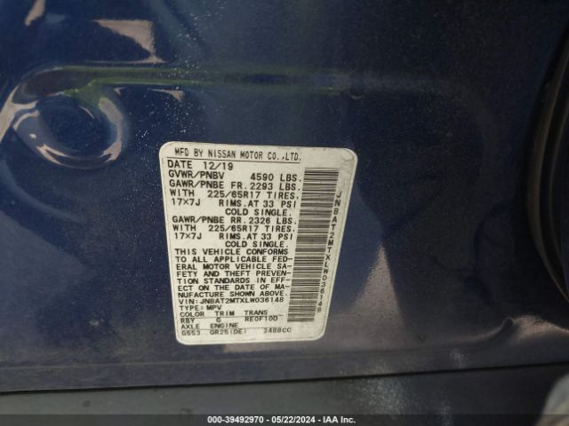 JN8AT2MTXLW036148 Nissan Rogue Sv Fwd