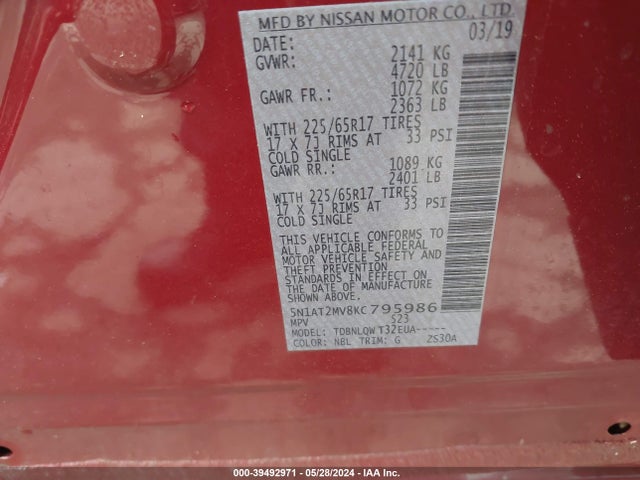 Nissan ROGUE SV 2019 5N1AT2MV8KC795986 Image 9