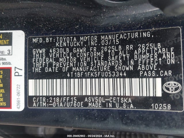 Toyota CAMRY SE 2015 4T1BF1FK5FU053344 Image 9