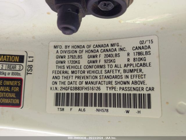 2HGFG3B83FH516126 Honda CIVIC EX