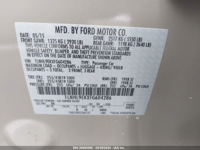 1LNHL9EKXFG604286 Lincoln MKS