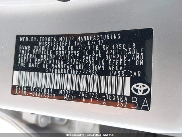 Toyota COROLLA LE 2017 5YFBURHE1HP727120 Image 9