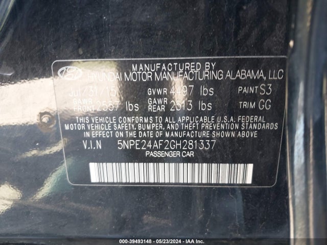 5NPE24AF2GH281337 Hyundai SONATA SE