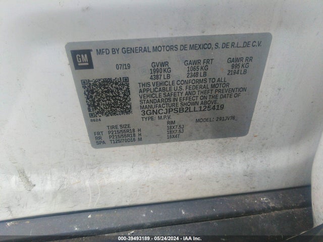Chevrolet Trax Awd Lt 2020 3GNCJPSB2LL125419 Image 9