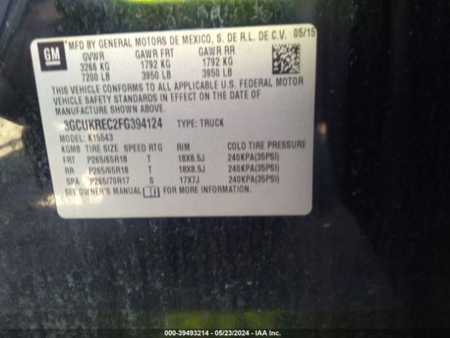 3GCUKREC2FG394124 Chevrolet Silverado 1500 2lt