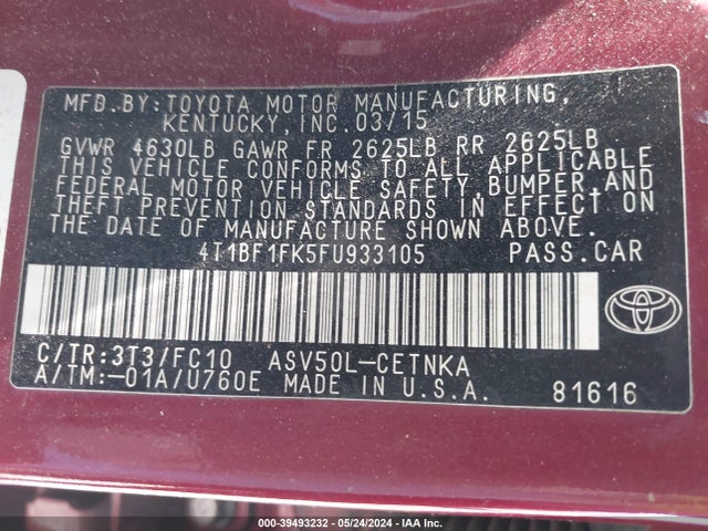 Toyota CAMRY LE 2015 4T1BF1FK5FU933105 Image 9