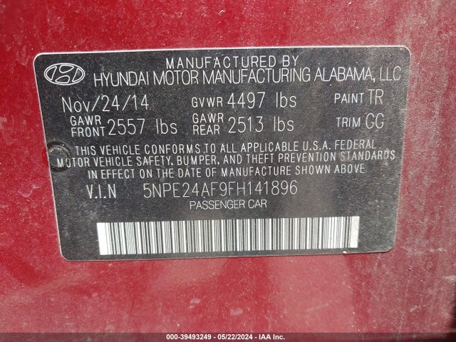 Hyundai SONATA SE 2015 5NPE24AF9FH141896 Image 9
