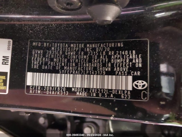 Toyota COROLLA LE 2020 5YFEPRAE7LP143179 Image 9
